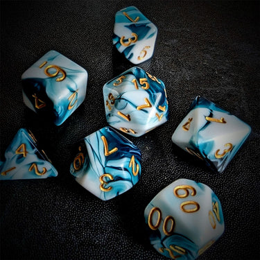 Blend of White & Blue Acrylic - 7pcs RPG Full Dice Set Scatter